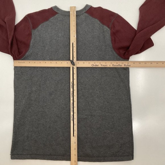 Lucky Brand Sweater Long Sleeve Gray/Maroon Lightweight Crew Neck 100% Cotton L - Picture 5 of 9